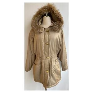 Lew Magram Collection Genuine Coyote Fur Trim Gold Coat sz XS